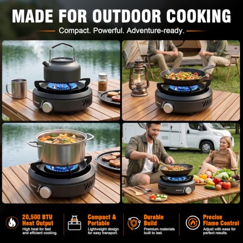 Portable Camping Stove, Powerful 3-Ring Burner, 20,500 BTU Camp Stove