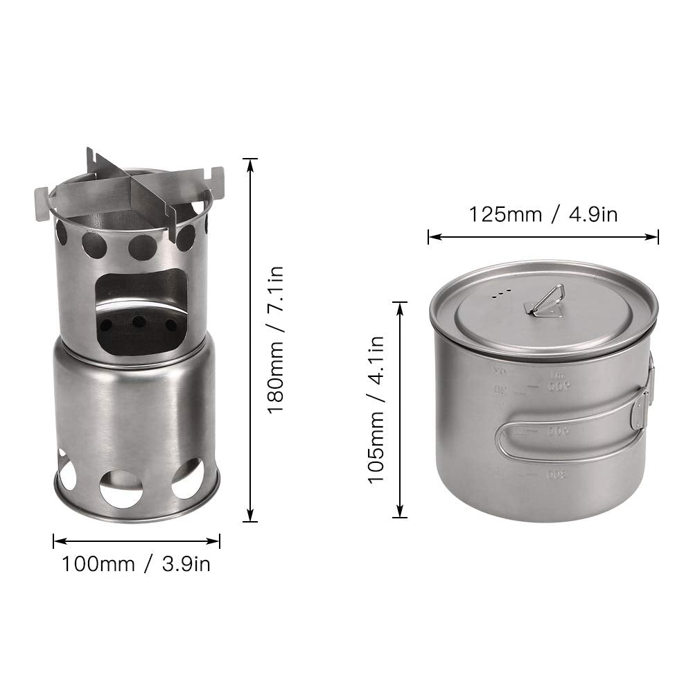 Titanium Camping Cookware Set with 1100ml Pot & Stove