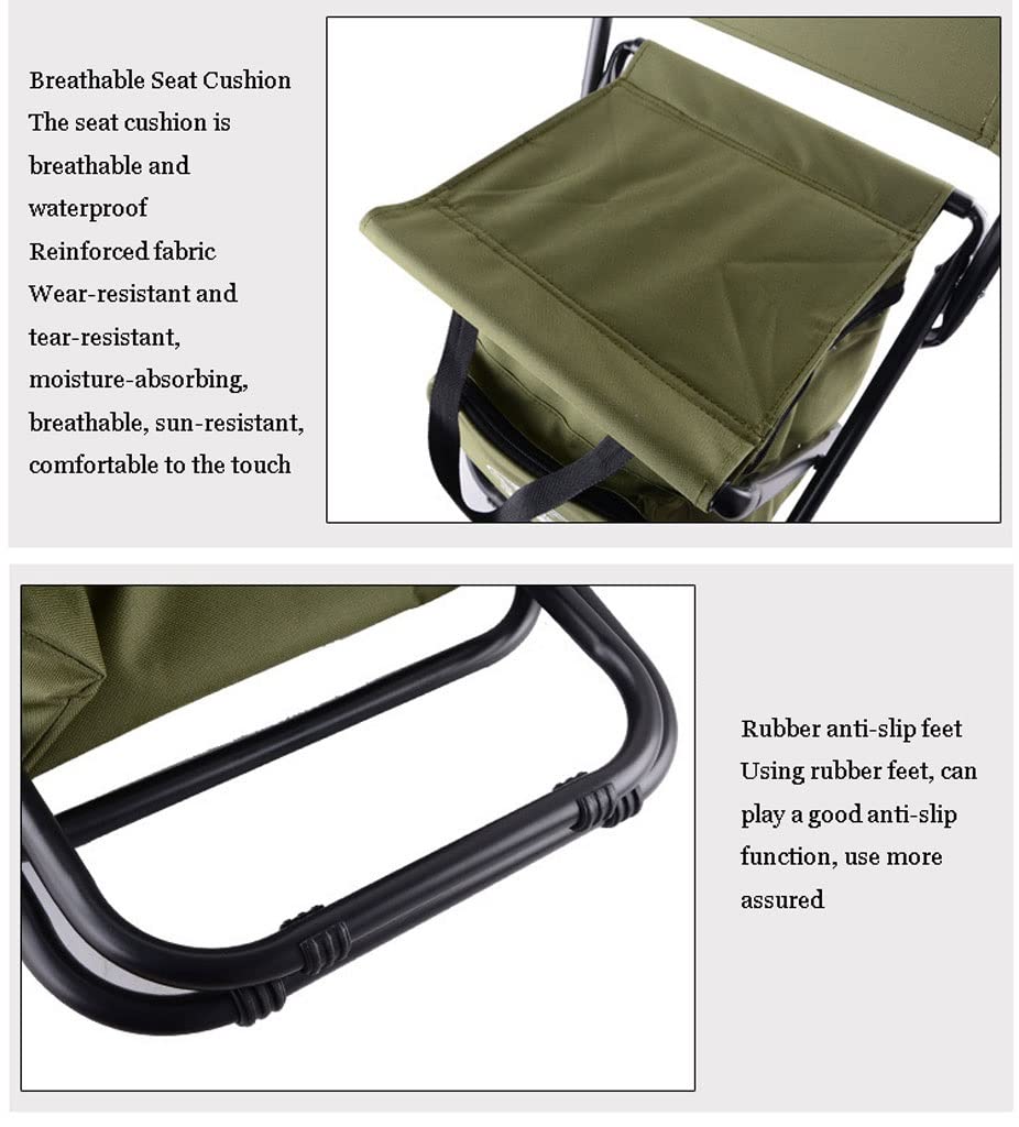 Portable Folding Camping Stool with Backrest & Pockets
