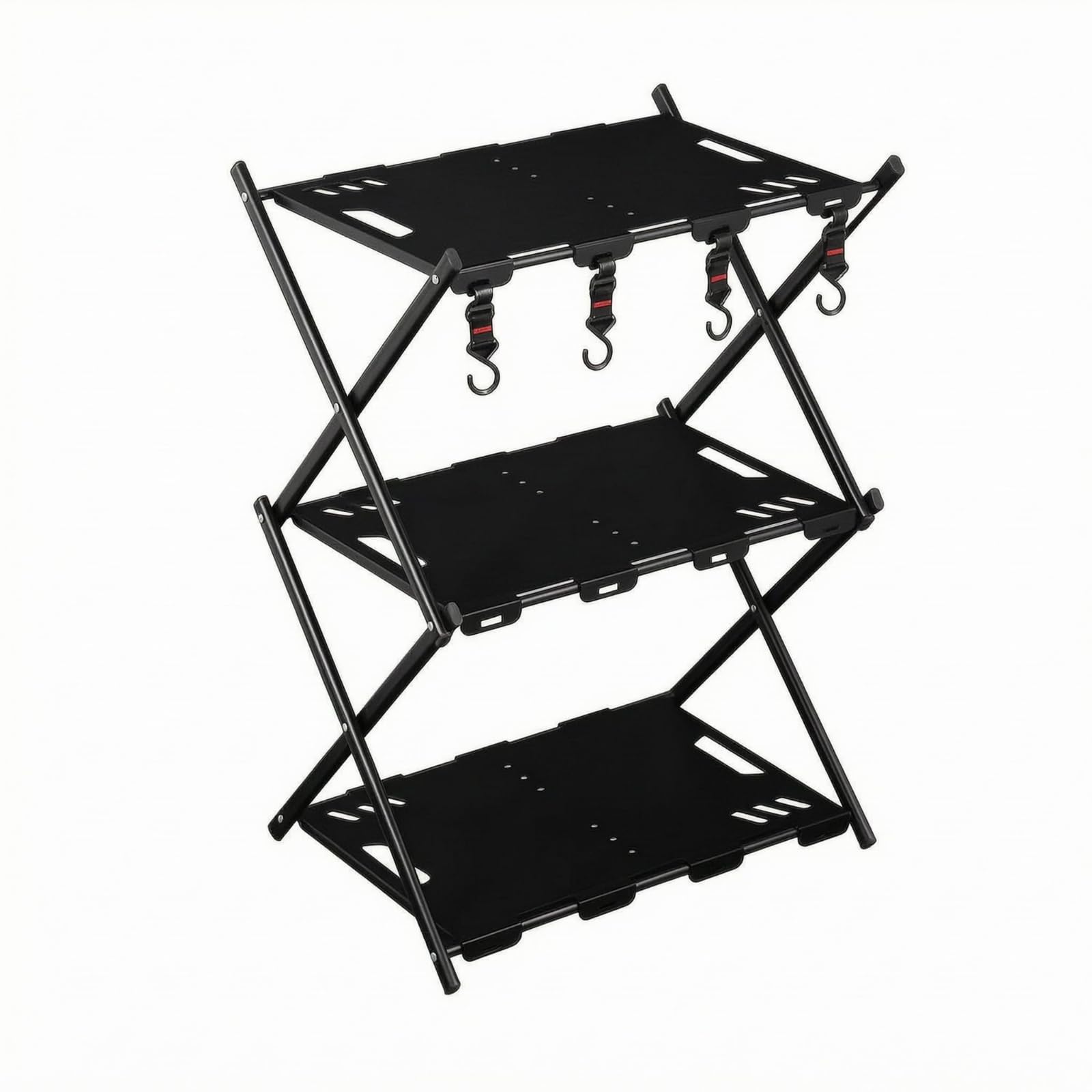 3-Tier Folding Outdoor Storage Shelf with Hooks