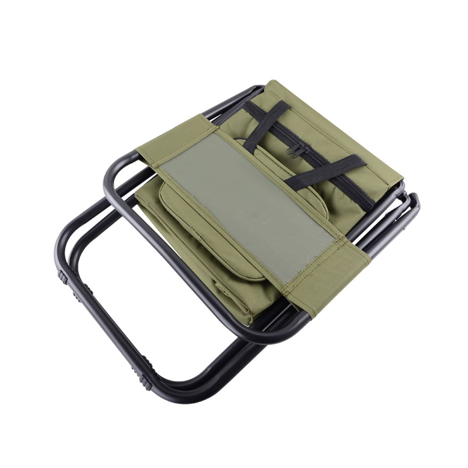 Portable Folding Camping Stool with Backrest & Pockets