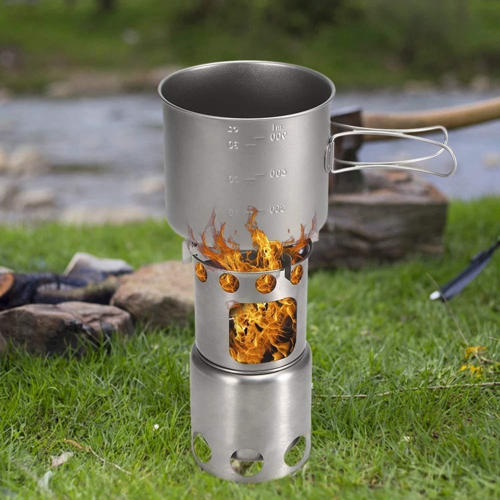 Titanium Camping Cookware Set with 1100ml Pot & Stove