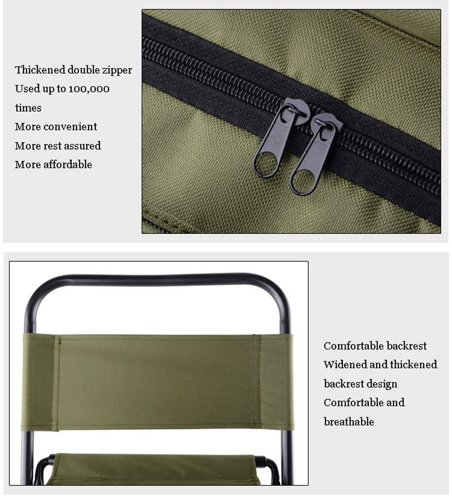 Portable Folding Camping Stool with Backrest & Pockets