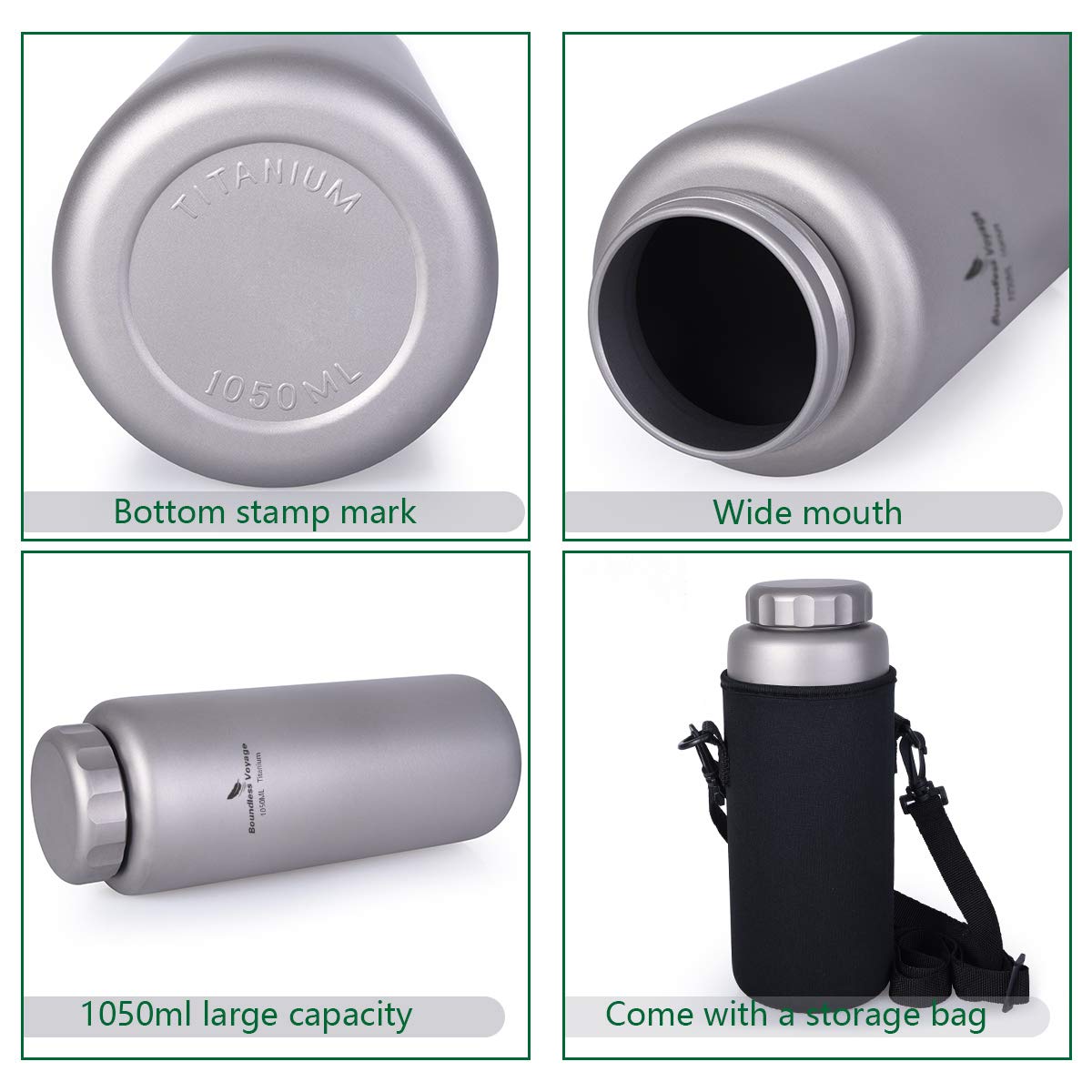 Boundless Voyage Titanium Water Bottle 1050ml Outdoor Sports Flask T-3005D