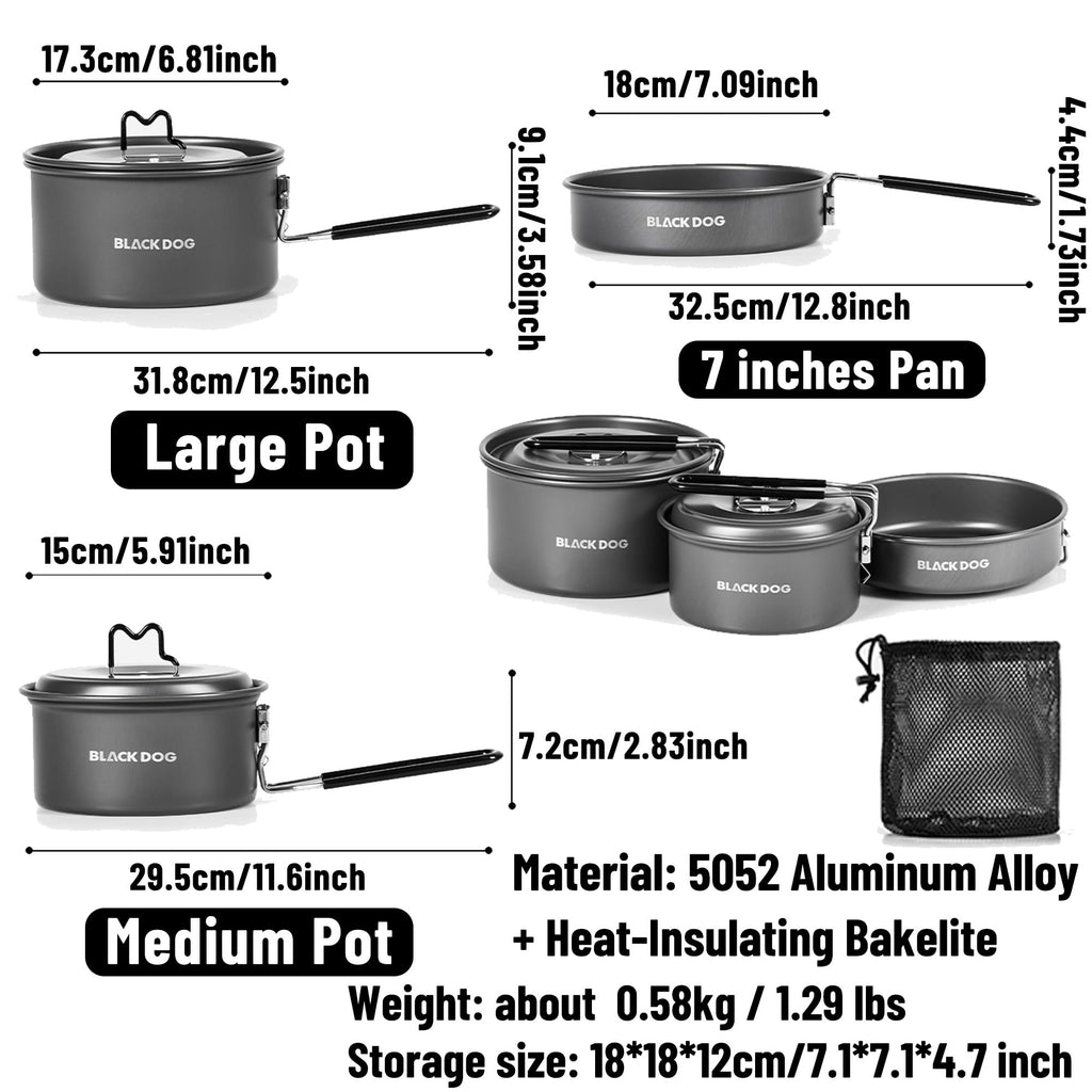 Blackdog 3-Piece Ultralight Camping Cookware Set, Nesting Pot & Pan Set
