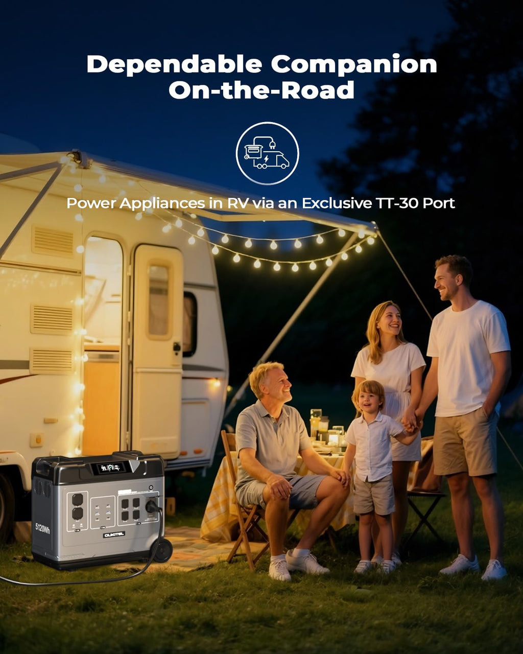 2400W Solar Generator LiFePO4 Battery 1.5Hrs Fast Charging,4 AC Outlets