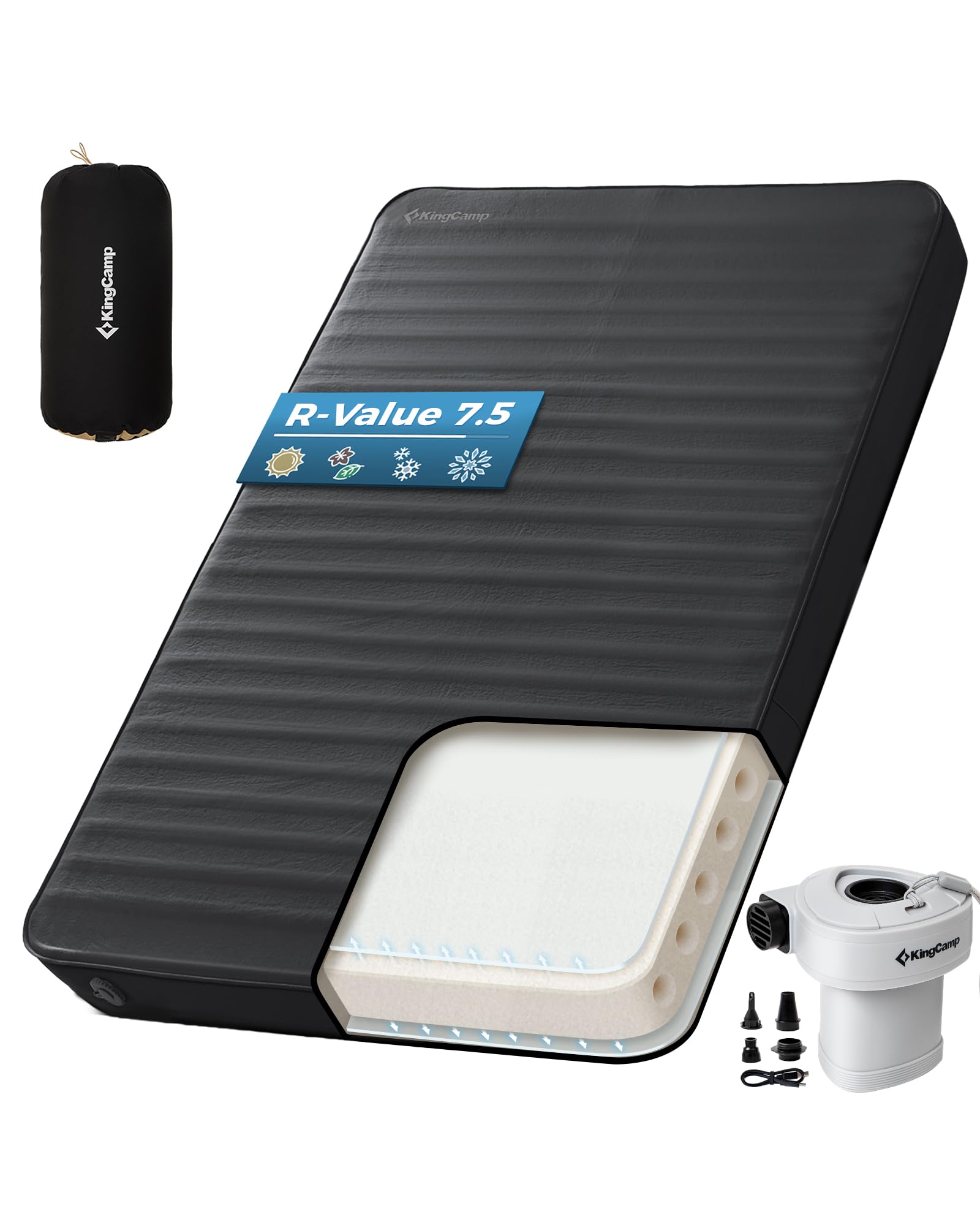 KingCamp Premium Camping Mattress with High R Value, Air & Foam