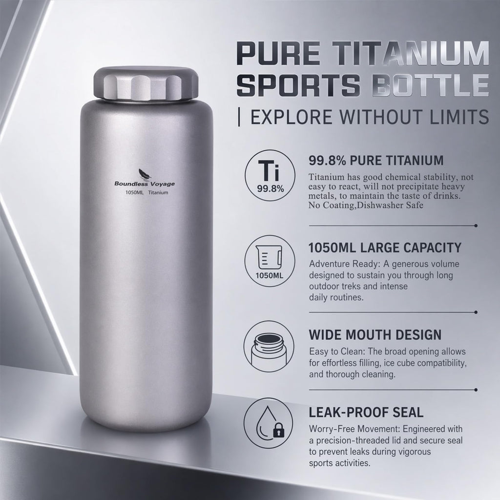 Boundless Voyage Titanium Water Bottle 1050ml Outdoor Sports Flask T-3005D