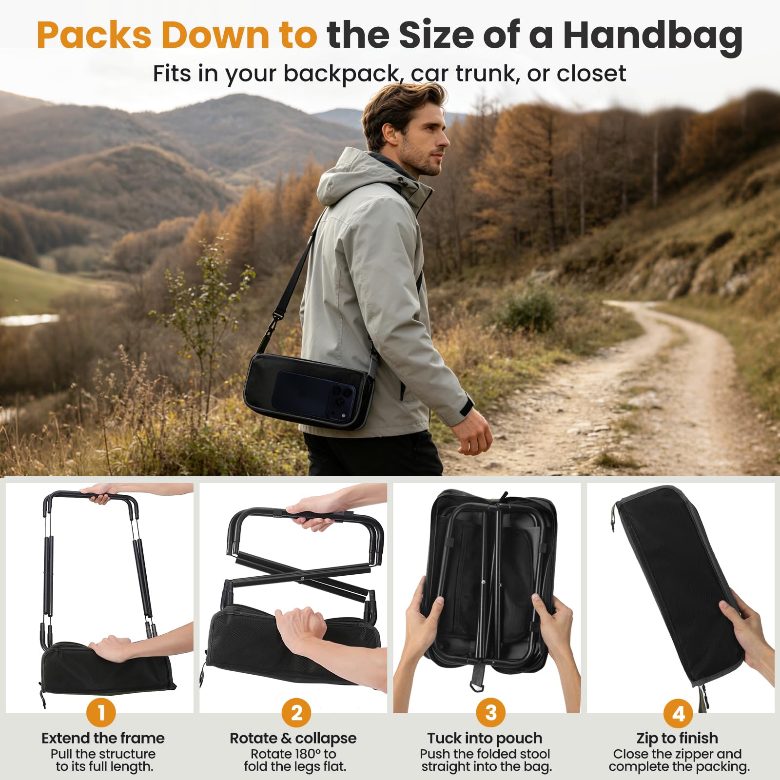 16-Inch Portable Folding Camping Stool with Pockets