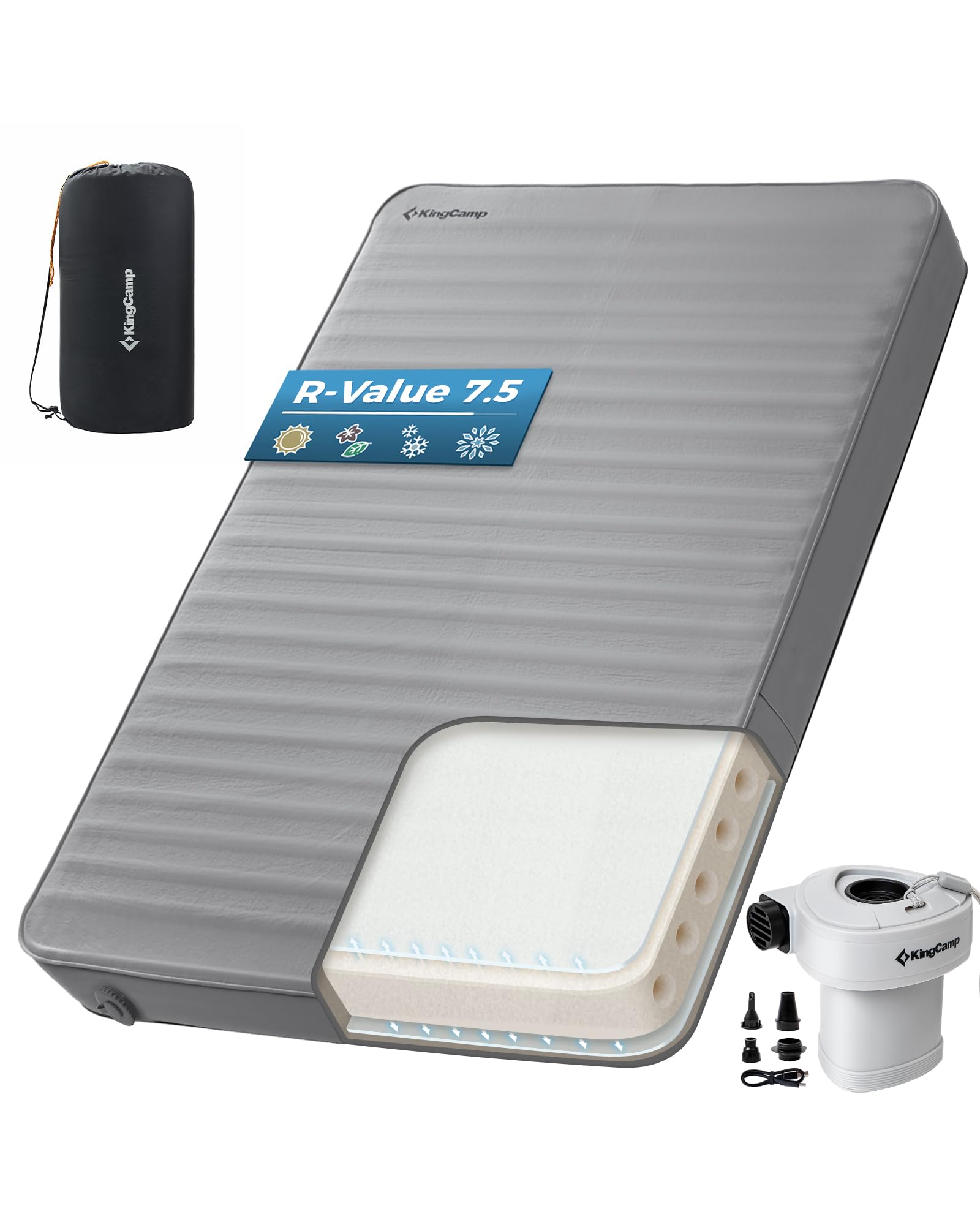 KingCamp Premium Camping Mattress with High R Value, Air & Foam