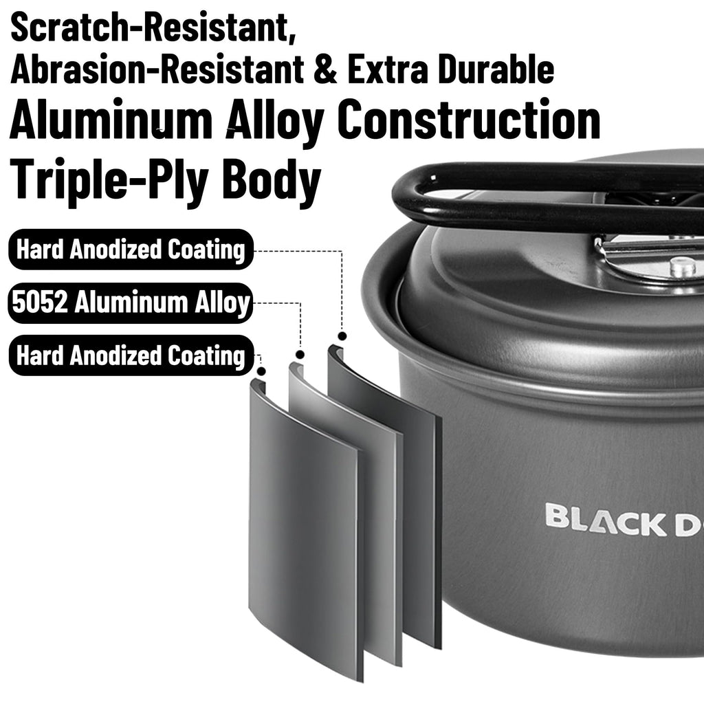 Blackdog 3-Piece Ultralight Camping Cookware Set, Nesting Pot & Pan Set