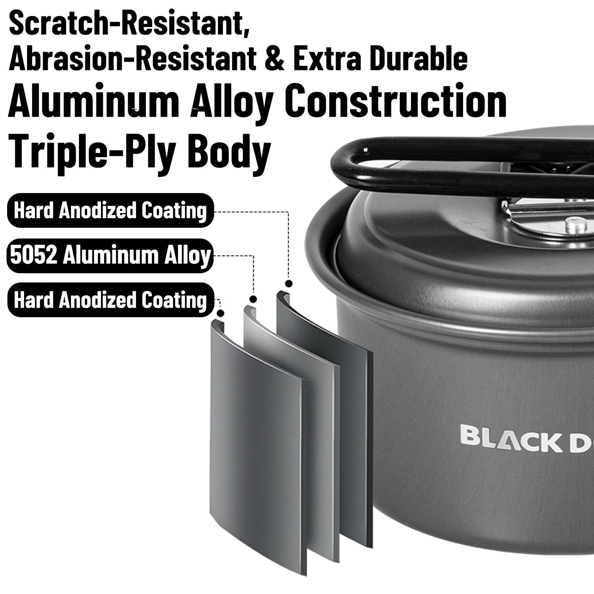 Blackdog 3-Piece Ultralight Camping Cookware Set, Nesting Pot & Pan Set