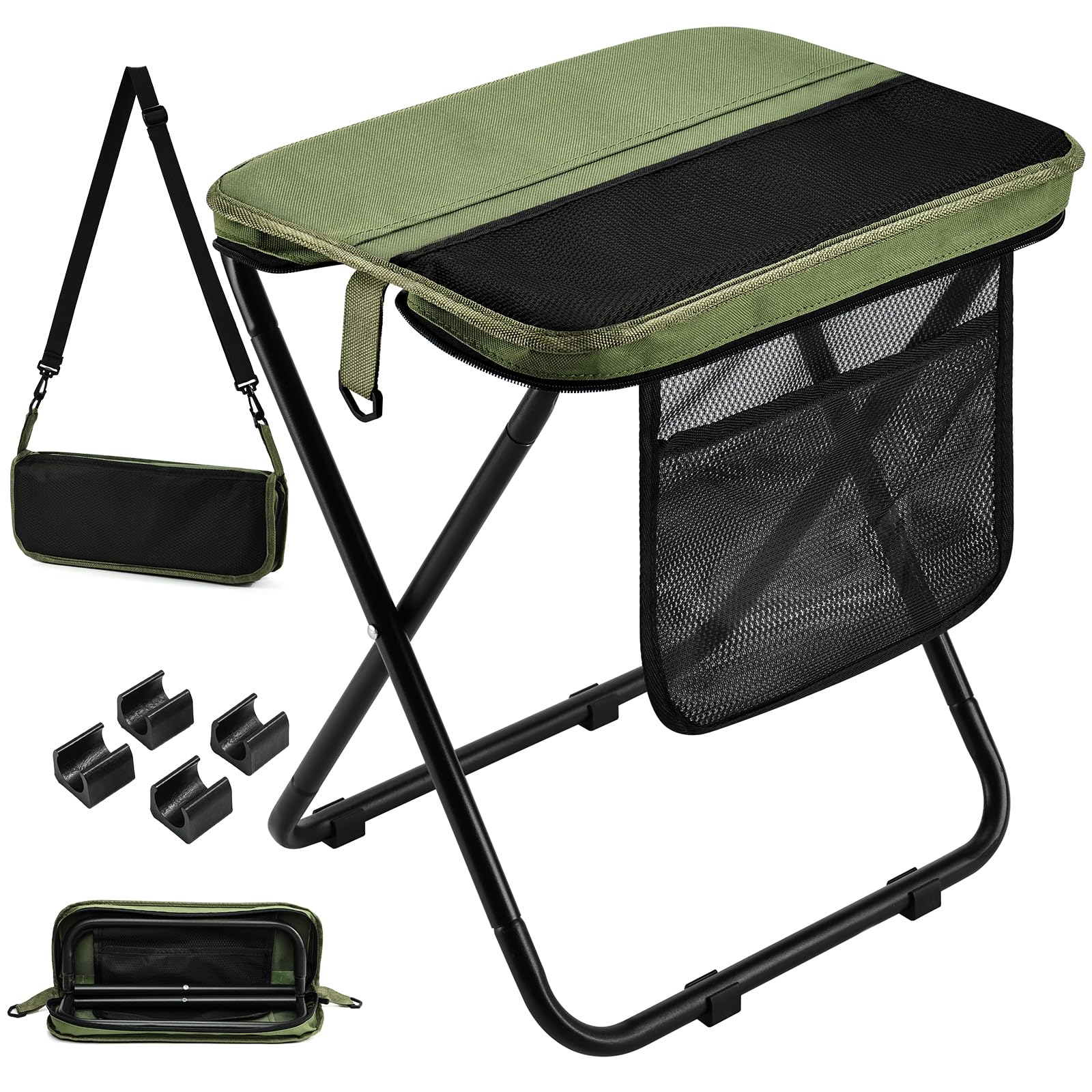 16-Inch Portable Folding Camping Stool with Pockets