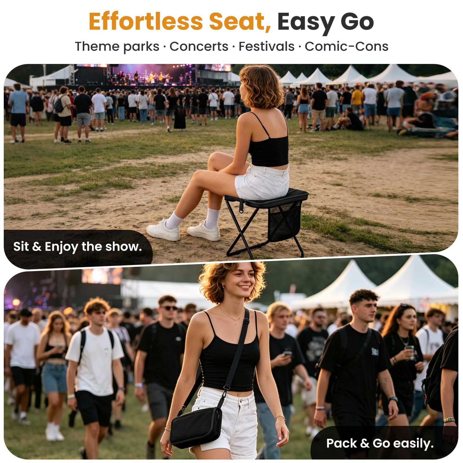 16-Inch Portable Folding Camping Stool with Pockets
