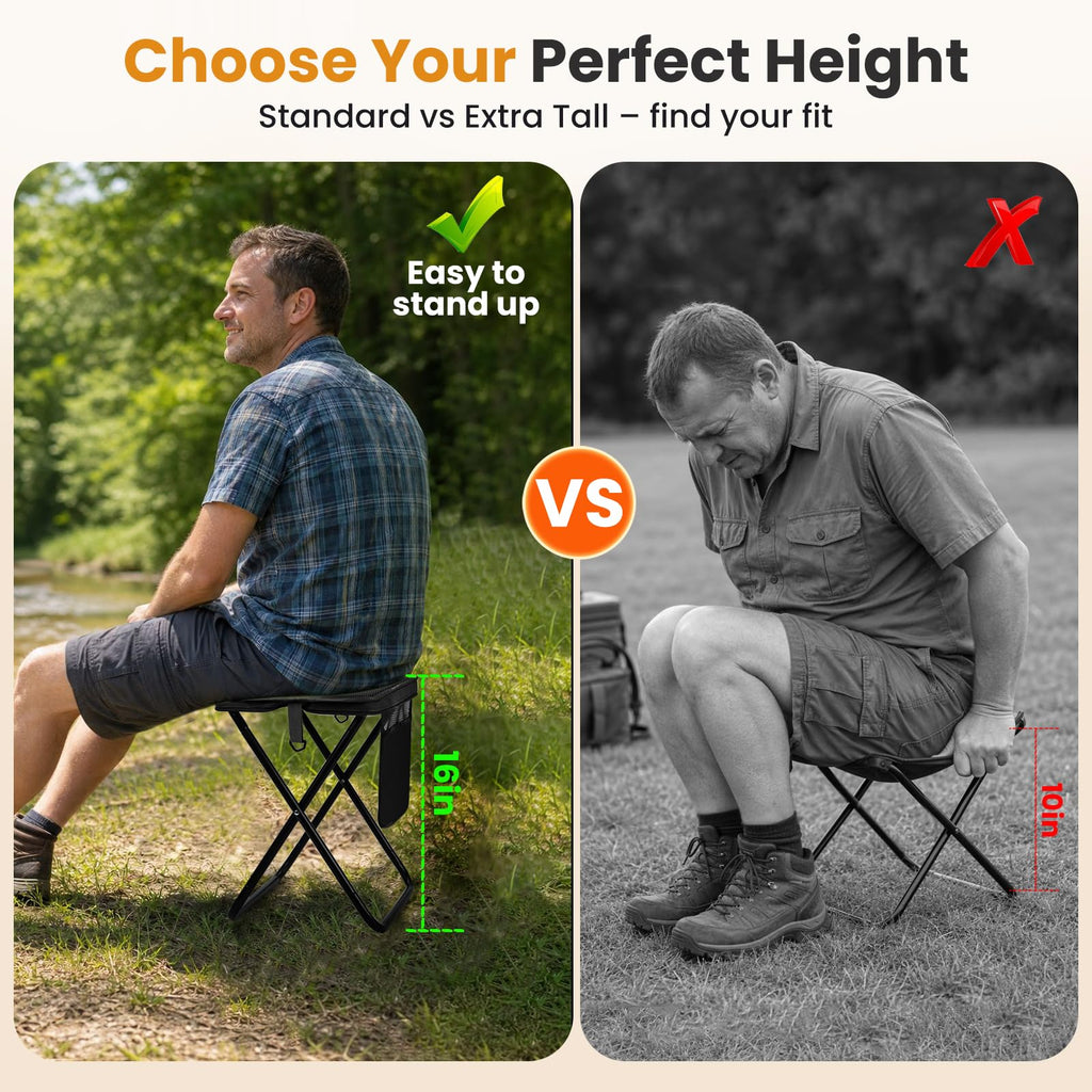 16-Inch Portable Folding Camping Stool with Pockets