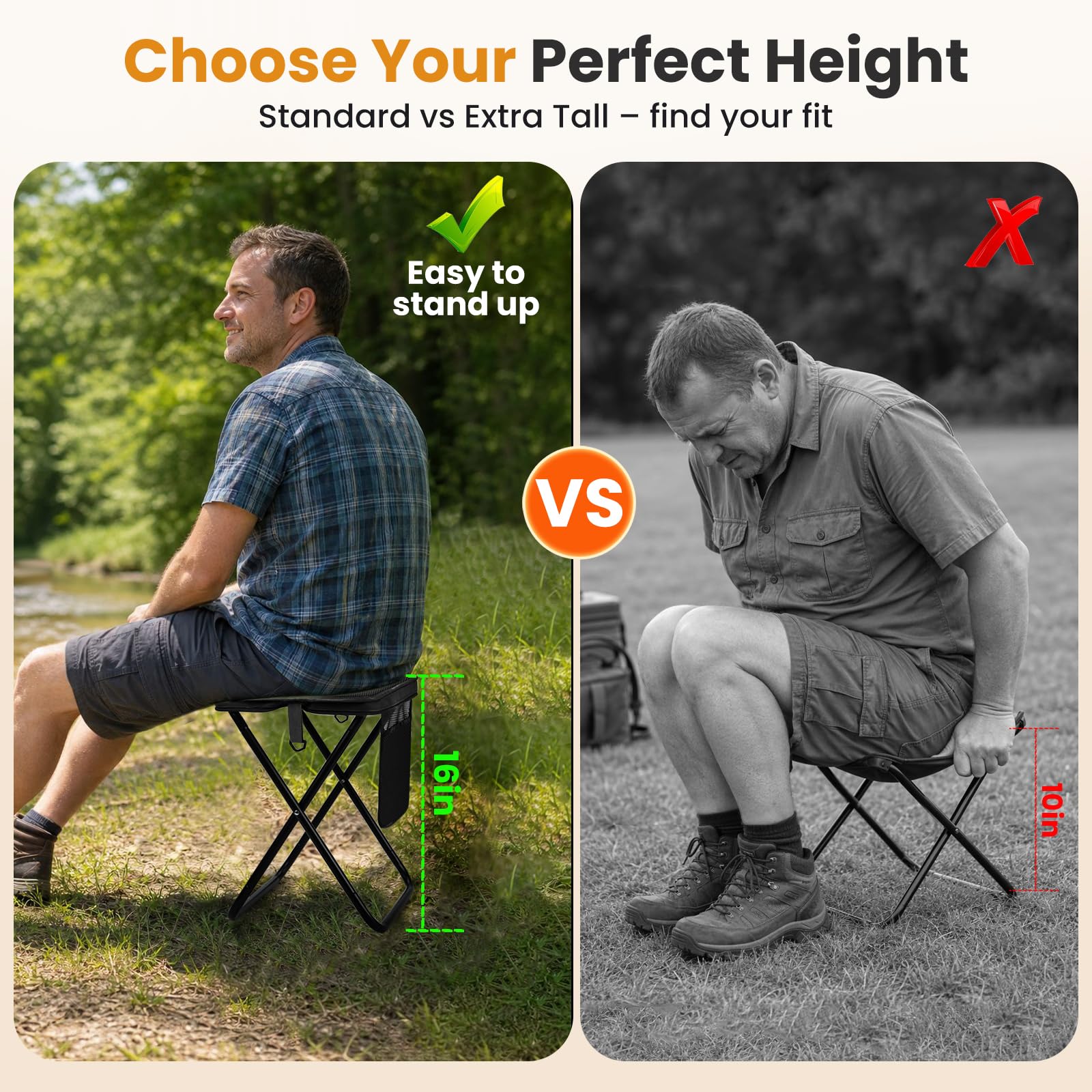 16-Inch Portable Folding Camping Stool with Pockets