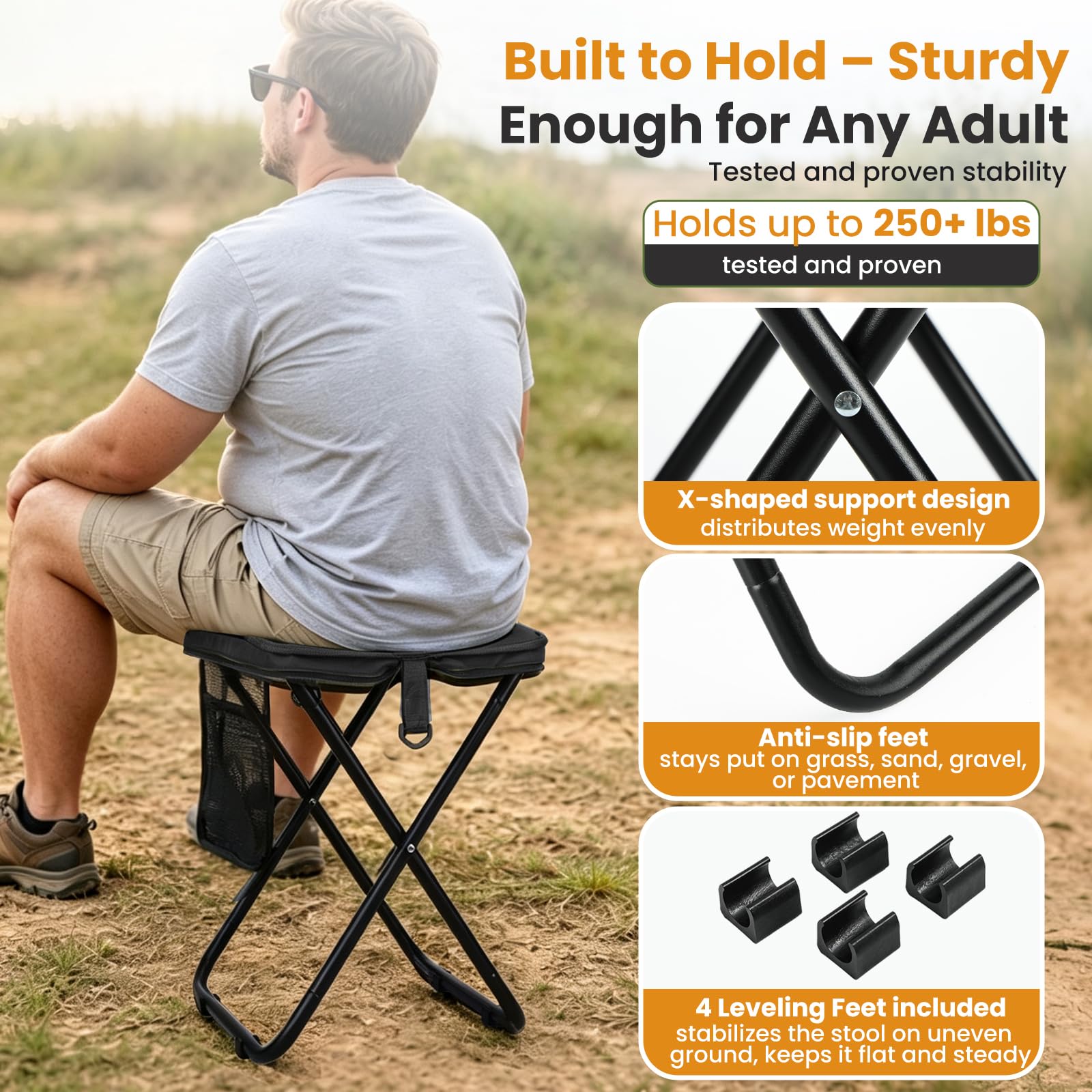 16-Inch Portable Folding Camping Stool with Pockets