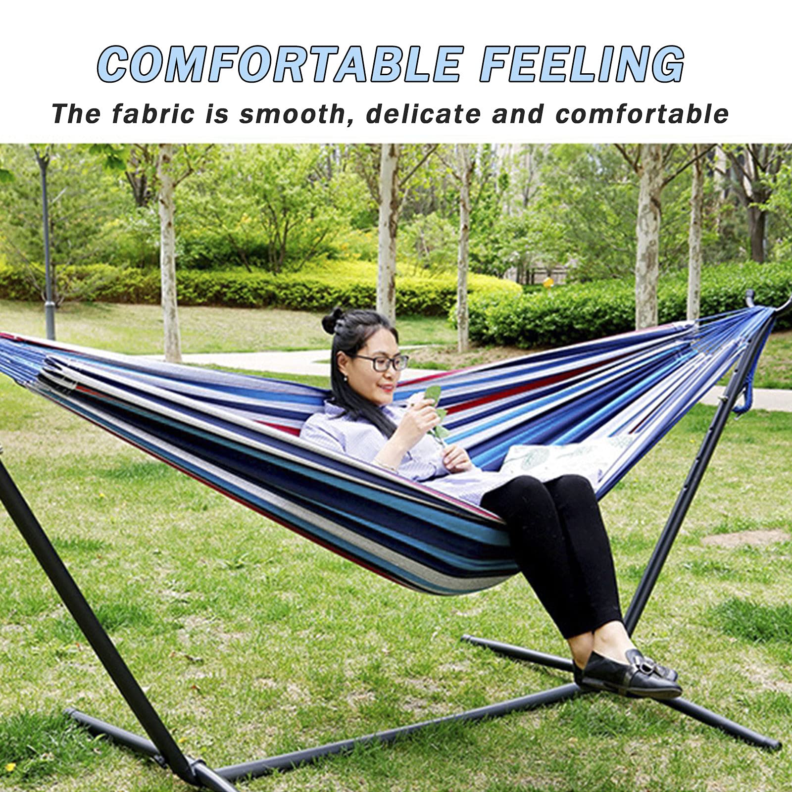 Portable Canvas Hammock with Stand for Outdoor Camping