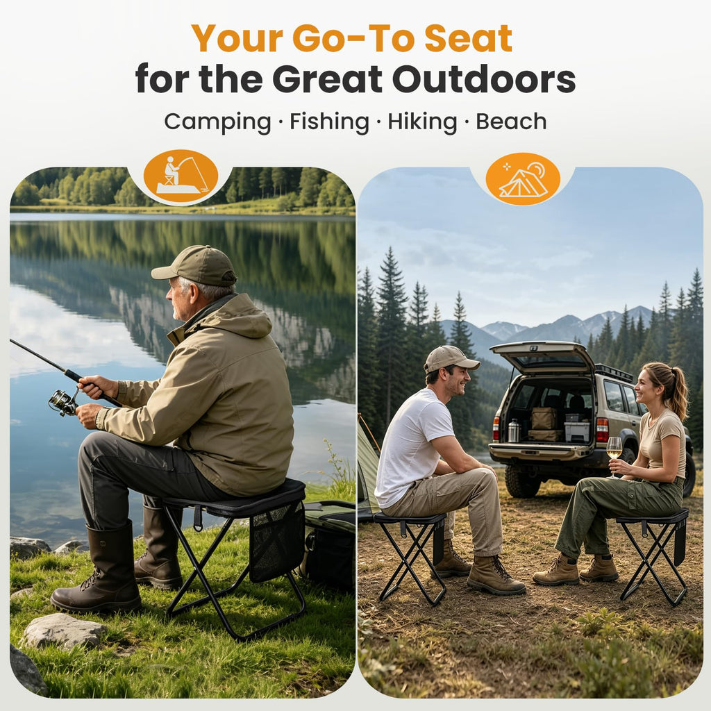 16-Inch Portable Folding Camping Stool with Pockets