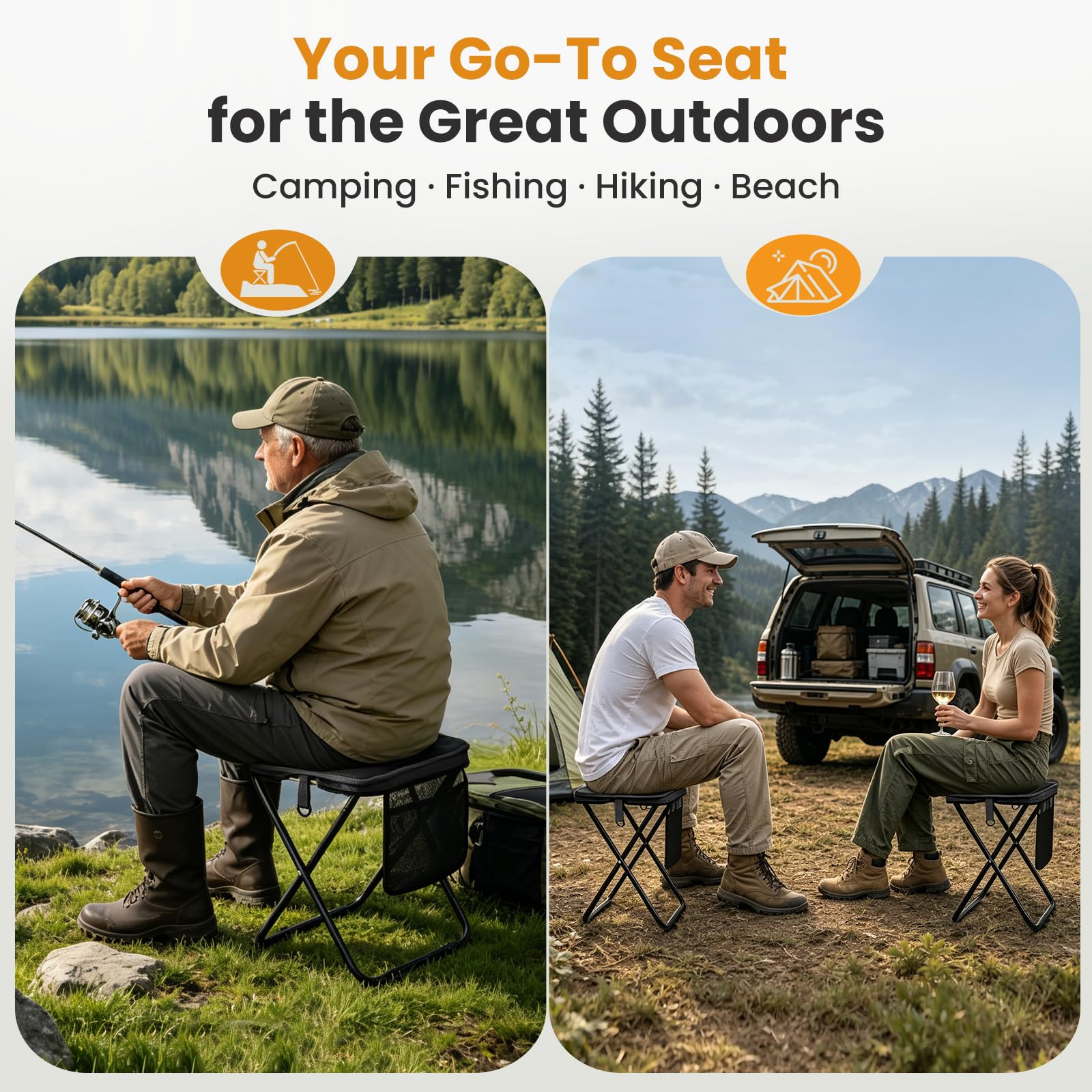 16-Inch Portable Folding Camping Stool with Pockets