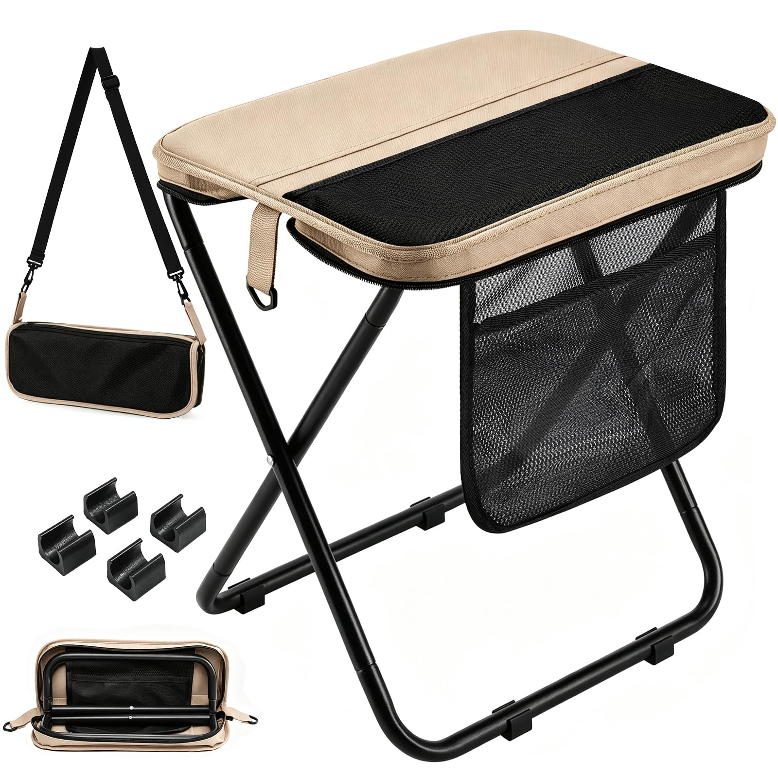 16-Inch Portable Folding Camping Stool with Pockets